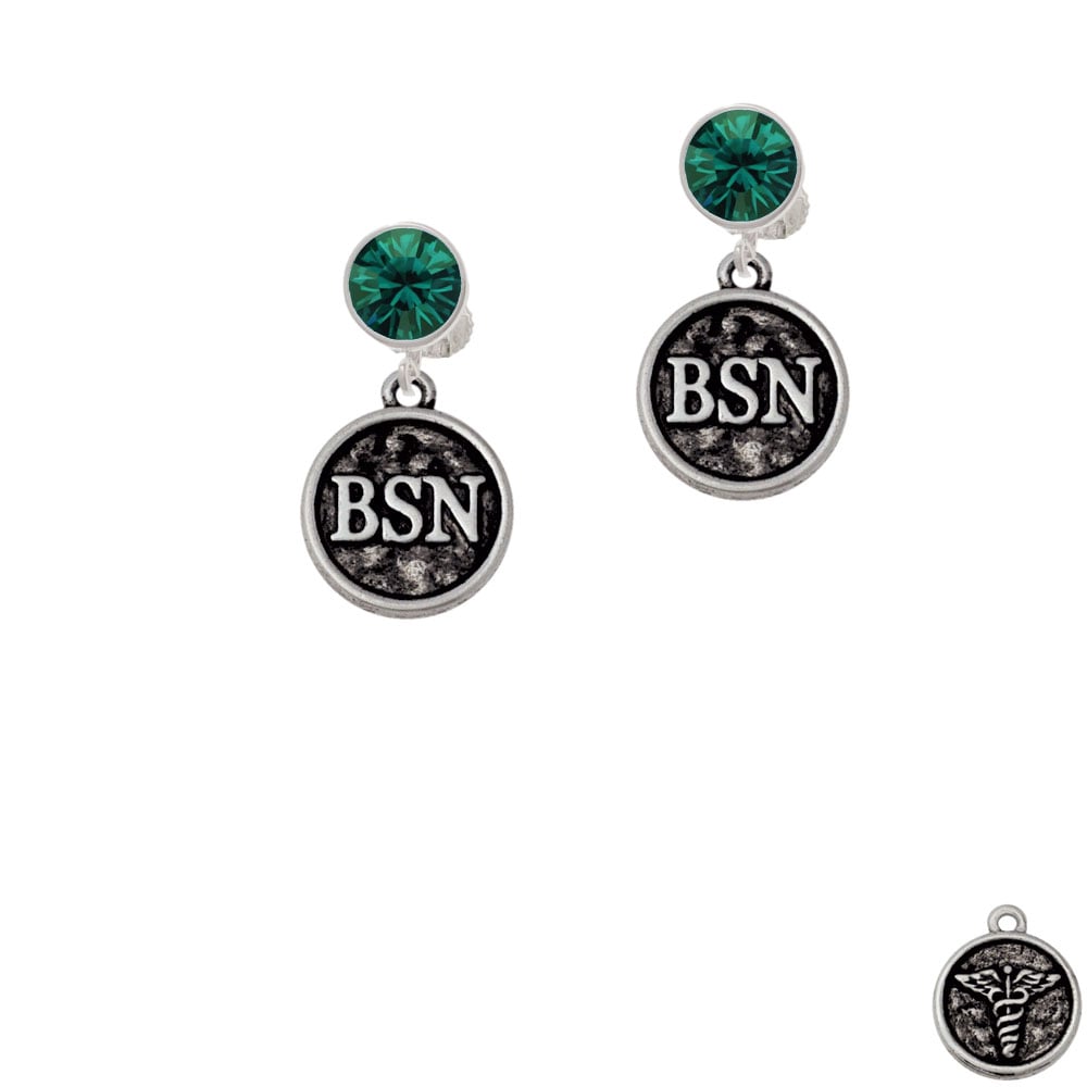 Nurse Caduceus Seal - BSN Crystal Clip On Earrings Image 1