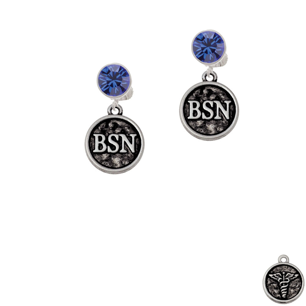 Nurse Caduceus Seal - BSN Crystal Clip On Earrings Image 7