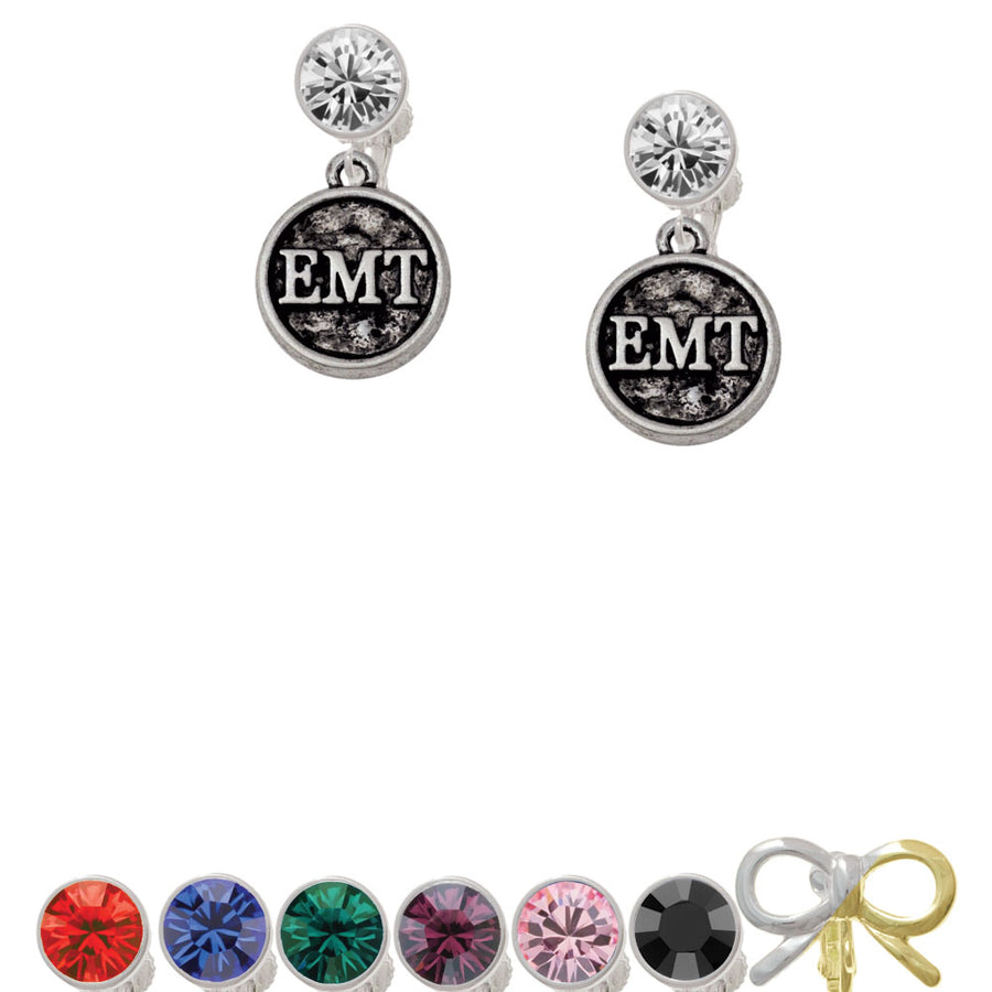 Medical Caduceus Seal - EMT Crystal Clip On Earrings Image 1