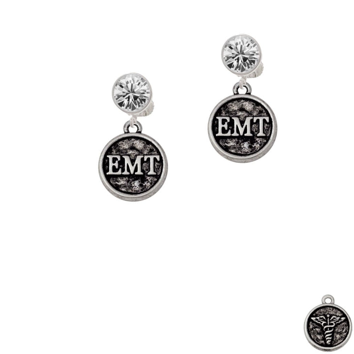 Medical Caduceus Seal - EMT Crystal Clip On Earrings Image 1