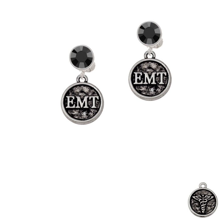 Medical Caduceus Seal - EMT Crystal Clip On Earrings Image 3