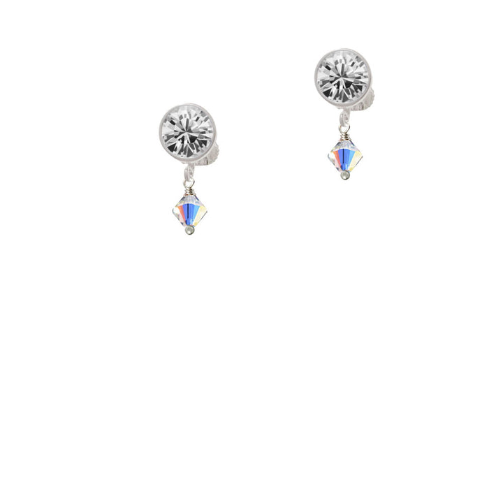 Clear AB - 6mm Crystal Bicone Crystal Clip On Earrings Image 2