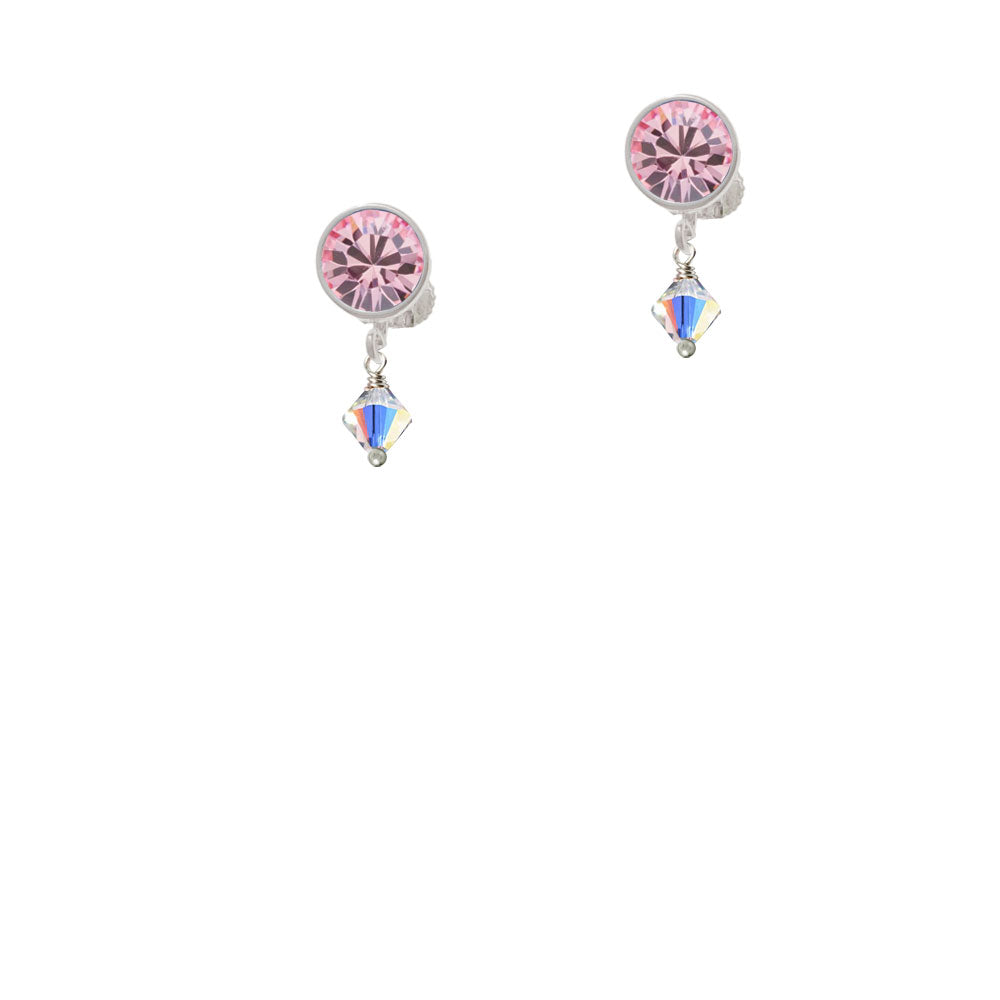 Clear AB - 6mm Crystal Bicone Crystal Clip On Earrings Image 4