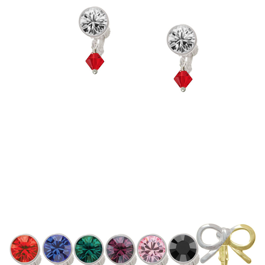 July - Red - 6mm Crystal Bicone Crystal Clip On Earrings Image 1