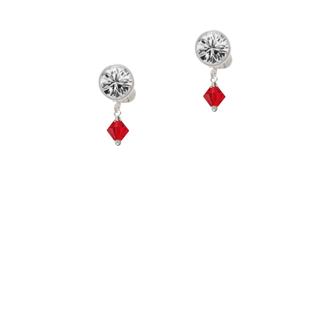 July - Red - 6mm Crystal Bicone Crystal Clip On Earrings Image 2