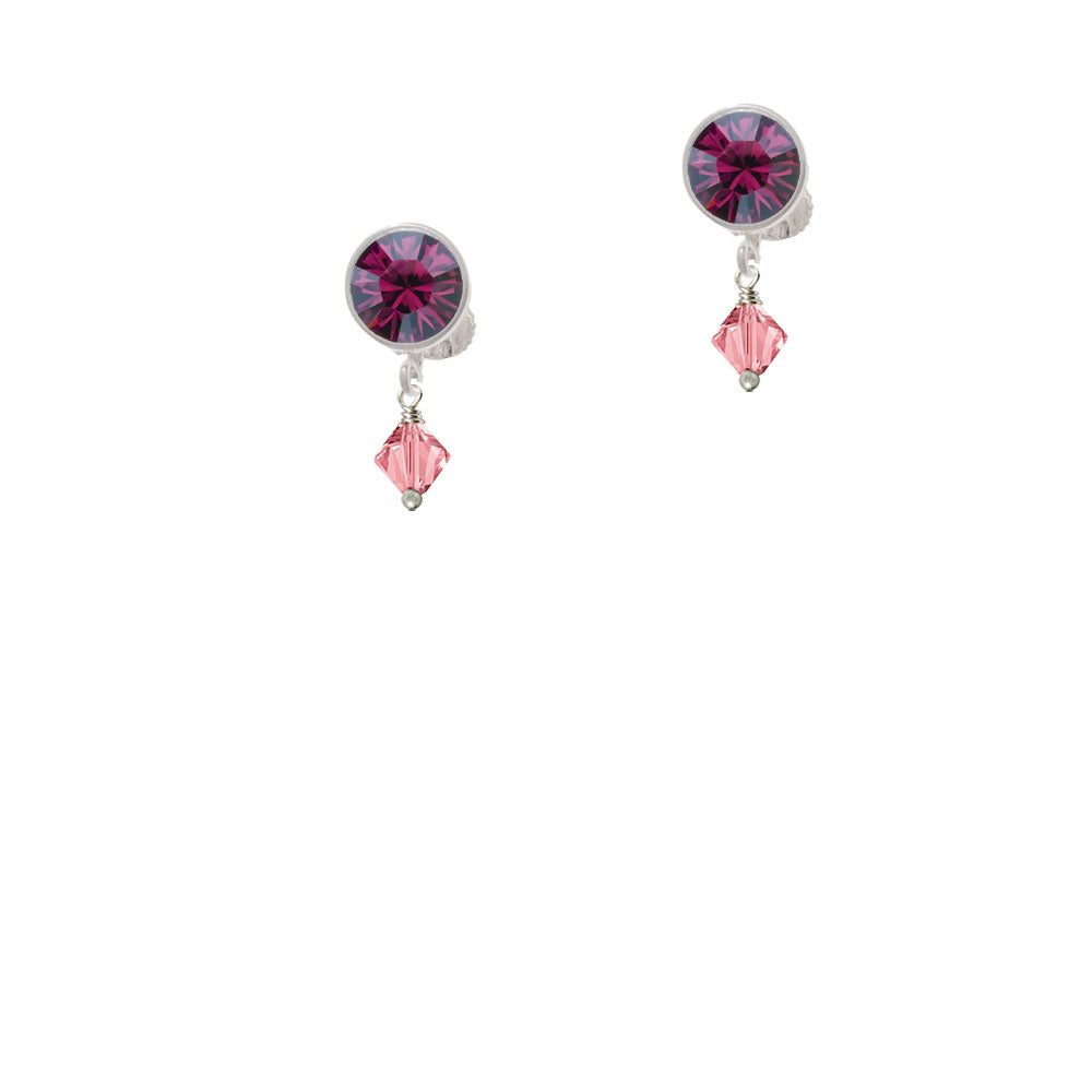 October - Hot Pink - 6mm Crystal Bicone Crystal Clip On Earrings Image 8