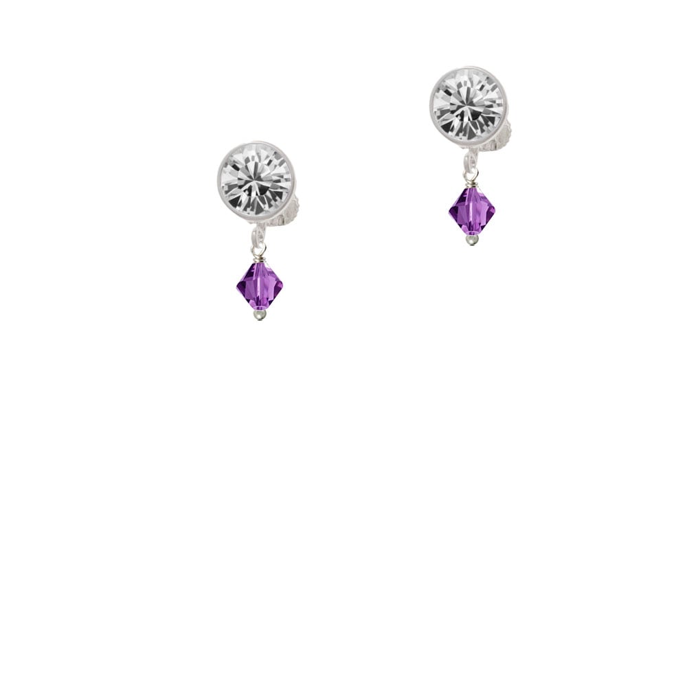 February - Purple - 6mm Crystal Bicone Crystal Clip On Earrings Image 2