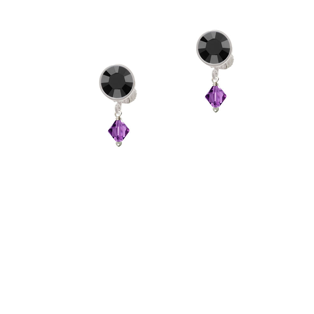 February - Purple - 6mm Crystal Bicone Crystal Clip On Earrings Image 3