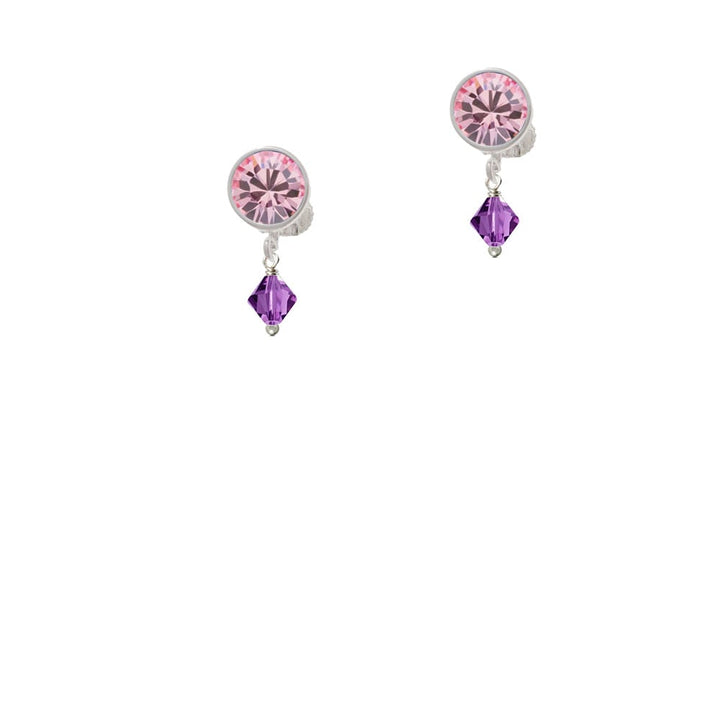 February - Purple - 6mm Crystal Bicone Crystal Clip On Earrings Image 4