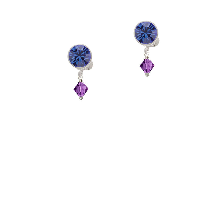 February - Purple - 6mm Crystal Bicone Crystal Clip On Earrings Image 7