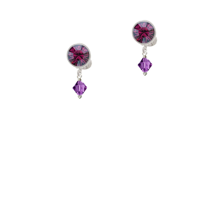 February - Purple - 6mm Crystal Bicone Crystal Clip On Earrings Image 8