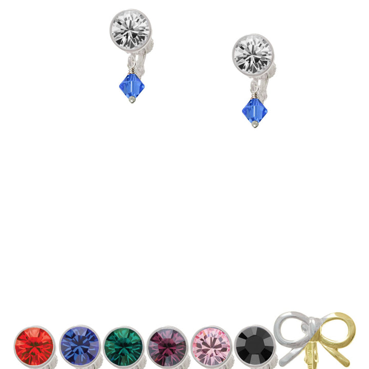 September - Blue - 6mm Crystal Bicone Crystal Clip On Earrings Image 1