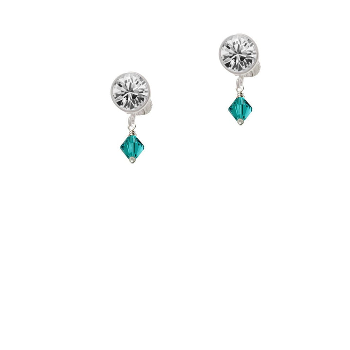 December - Teal - 6mm Crystal Bicone Crystal Clip On Earrings Image 1