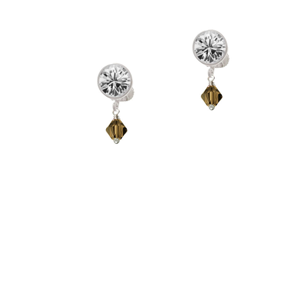 Brown - 6mm Crystal Bicone Crystal Clip On Earrings Image 2