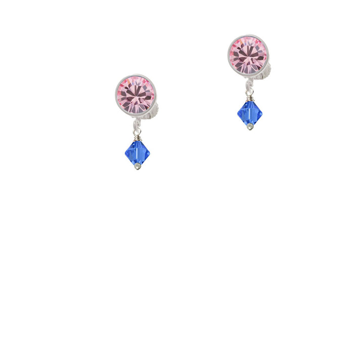 September - Blue - 6mm Crystal Bicone Crystal Clip On Earrings Image 4