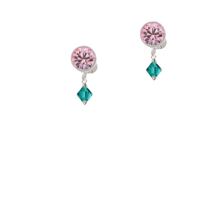 December - Teal - 6mm Crystal Bicone Crystal Clip On Earrings Image 4