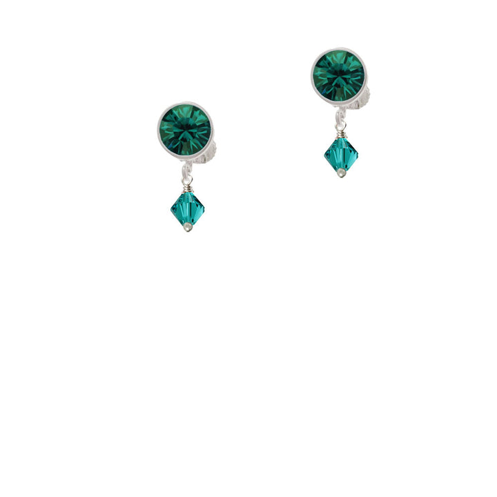 December - Teal - 6mm Crystal Bicone Crystal Clip On Earrings Image 6