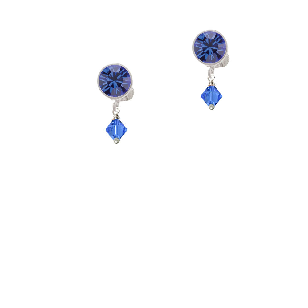 September - Blue - 6mm Crystal Bicone Crystal Clip On Earrings Image 7