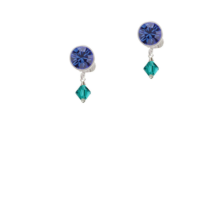 December - Teal - 6mm Crystal Bicone Crystal Clip On Earrings Image 7