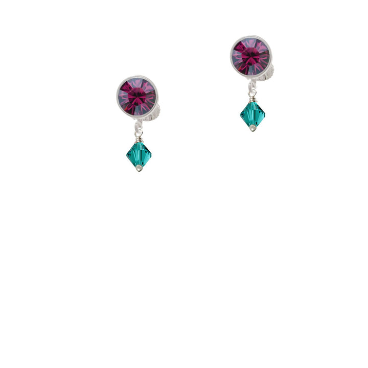 December - Teal - 6mm Crystal Bicone Crystal Clip On Earrings Image 8