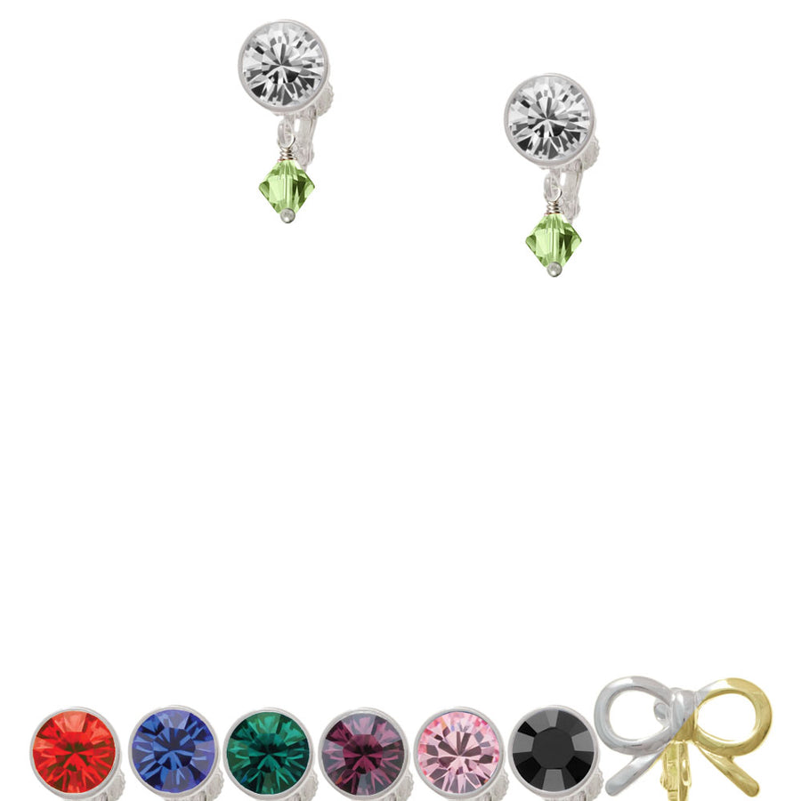 August - Lime Green - 6mm Crystal Bicone Crystal Clip On Earrings Image 1