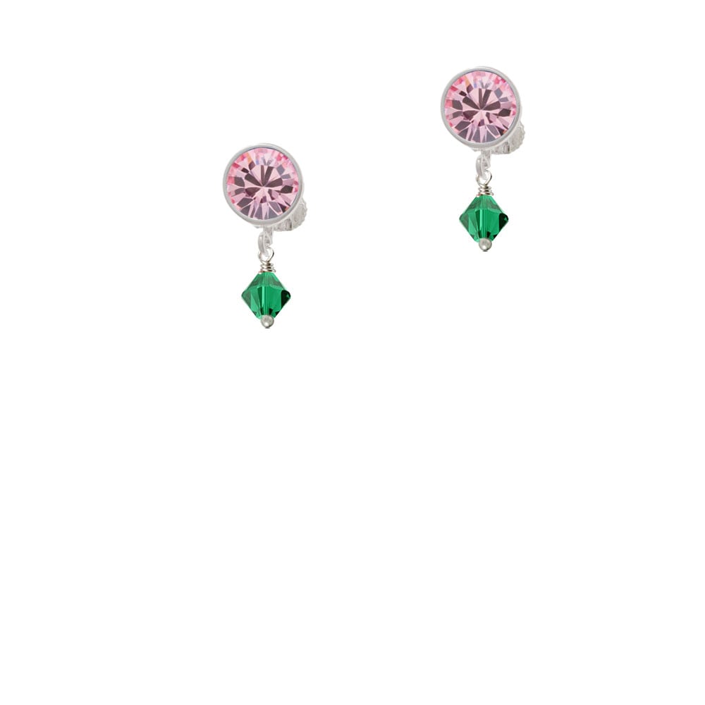 May - Green - 6mm Crystal Bicone Crystal Clip On Earrings Image 4