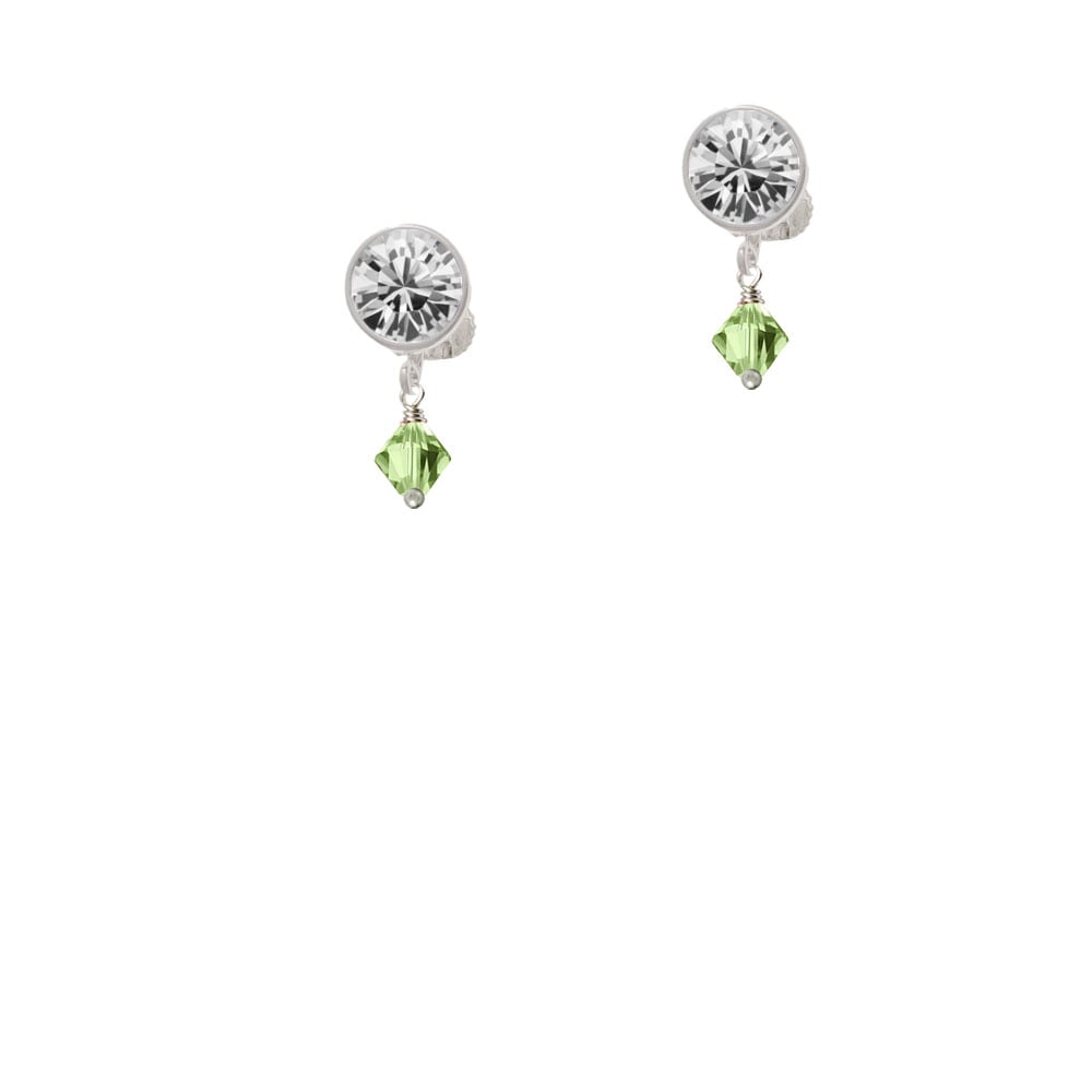 August - Lime Green - 6mm Crystal Bicone Crystal Clip On Earrings Image 1