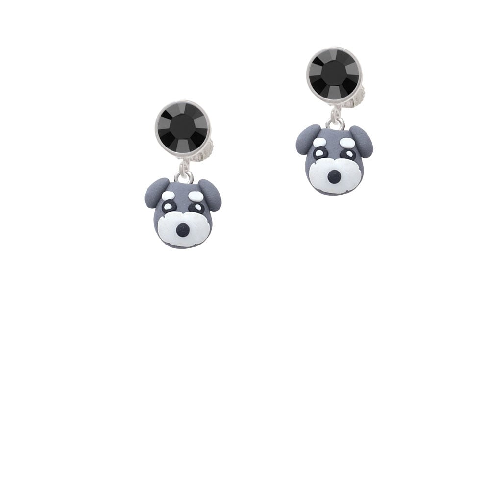 Fimo Clay Puppy Dog Crystal Clip On Earrings Image 1