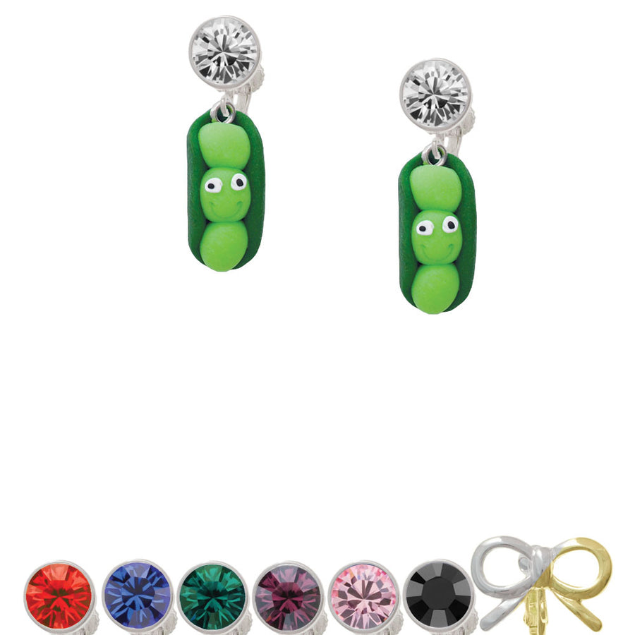 Fimo Clay Three Peas in a Pod Crystal Clip On Earrings Image 1