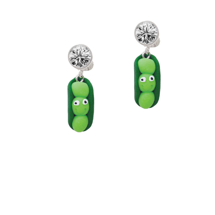 Fimo Clay Three Peas in a Pod Crystal Clip On Earrings Image 2