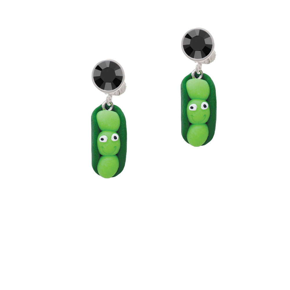 Fimo Clay Three Peas in a Pod Crystal Clip On Earrings Image 3