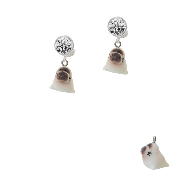 Resin Baby Seal Crystal Clip On Earrings Image 2