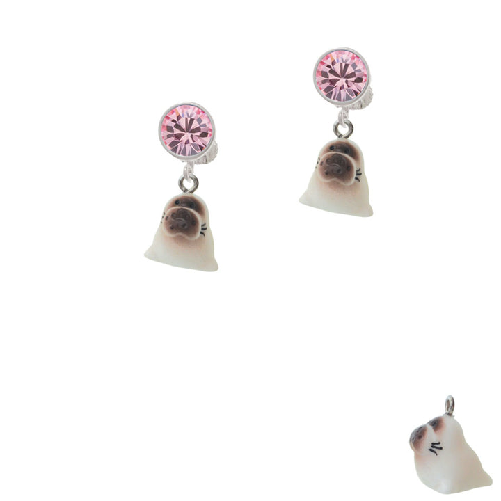 Resin Baby Seal Crystal Clip On Earrings Image 4