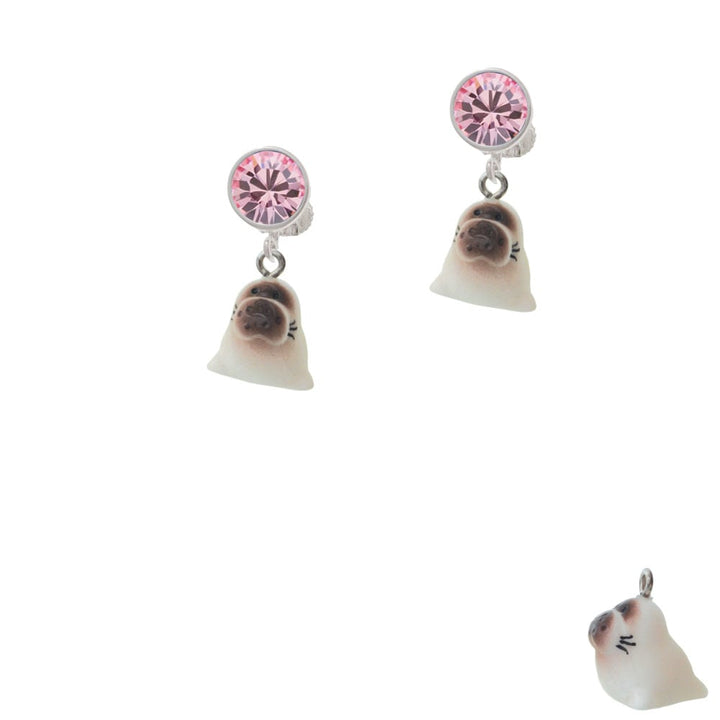 Resin Baby Seal Crystal Clip On Earrings Image 1