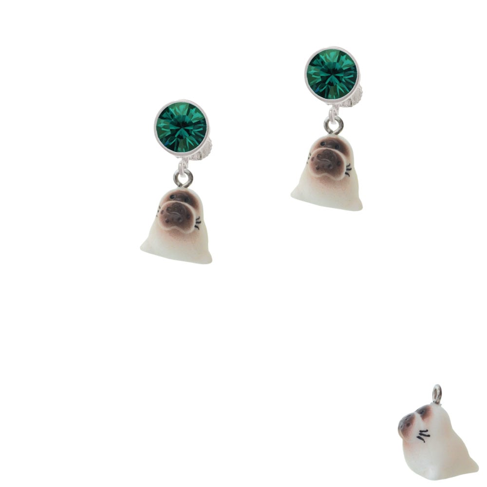 Resin Baby Seal Crystal Clip On Earrings Image 6