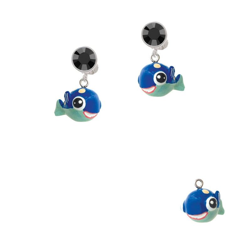 Resin Blue Fish with Pink Polka Dots Crystal Clip On Earrings Image 3