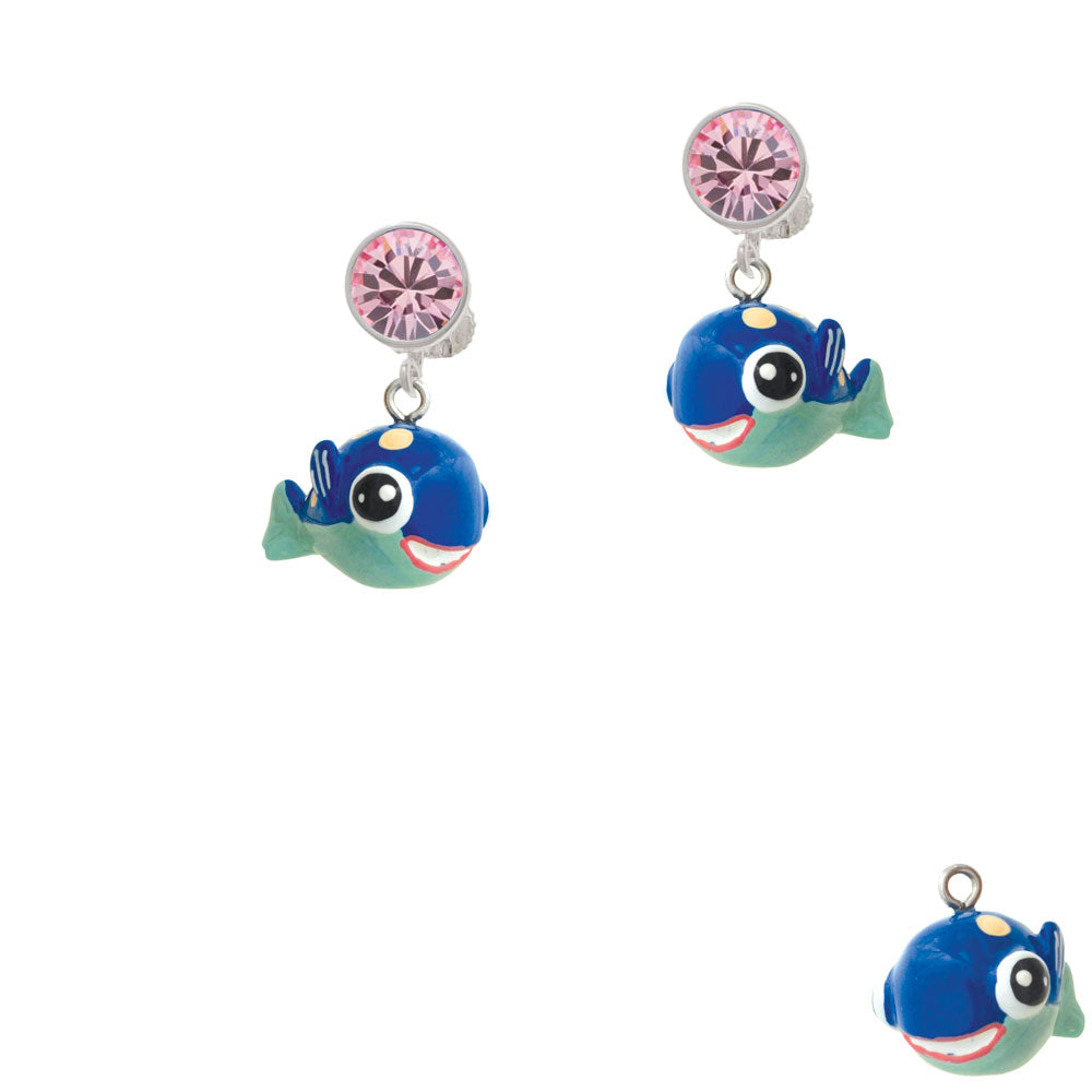 Resin Blue Fish with Pink Polka Dots Crystal Clip On Earrings Image 4