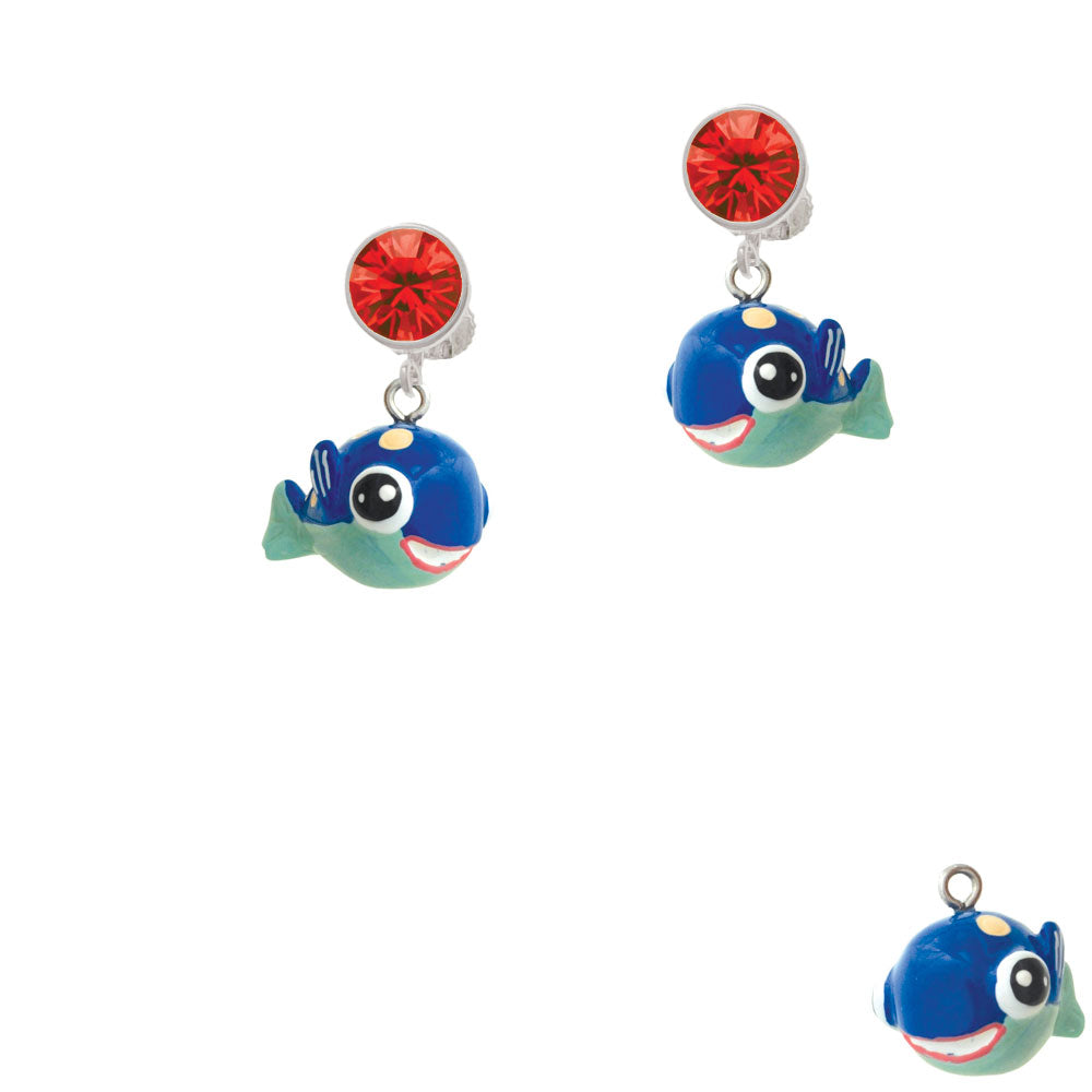 Resin Blue Fish with Pink Polka Dots Crystal Clip On Earrings Image 4