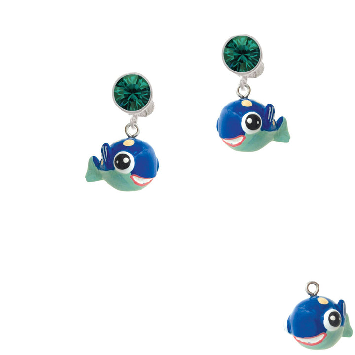 Resin Blue Fish with Pink Polka Dots Crystal Clip On Earrings Image 6