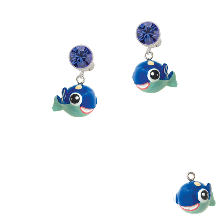 Resin Blue Fish with Pink Polka Dots Crystal Clip On Earrings Image 7