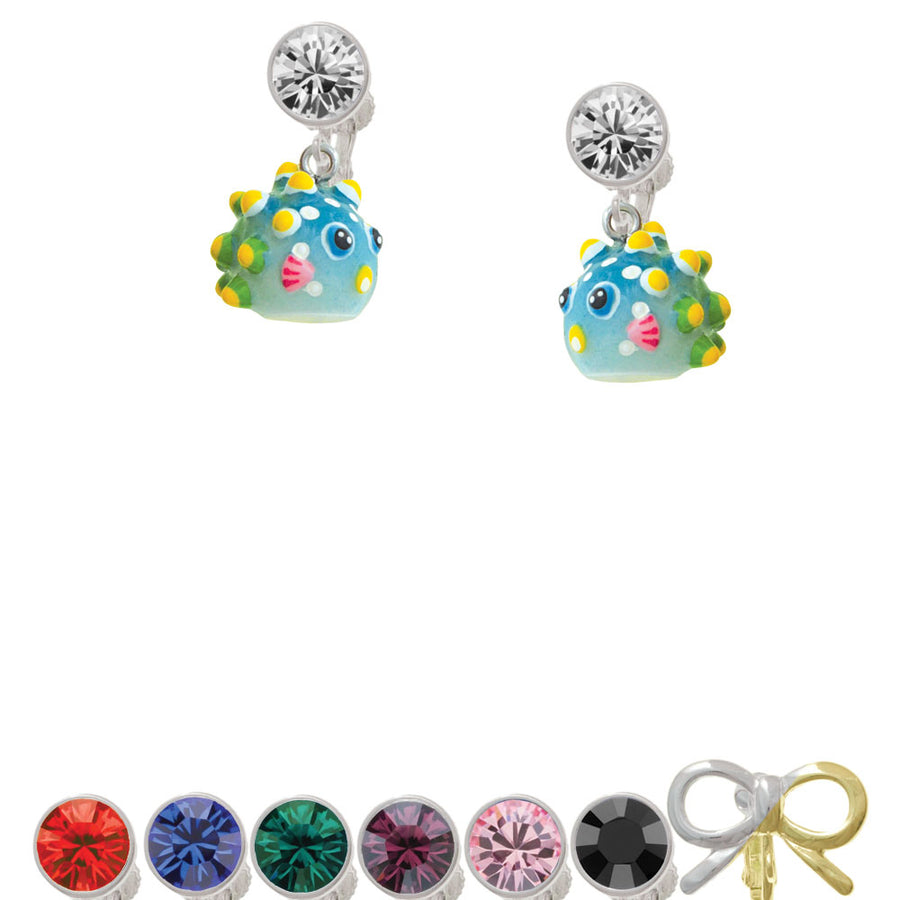 Resin Blowfish Crystal Clip On Earrings Image 1