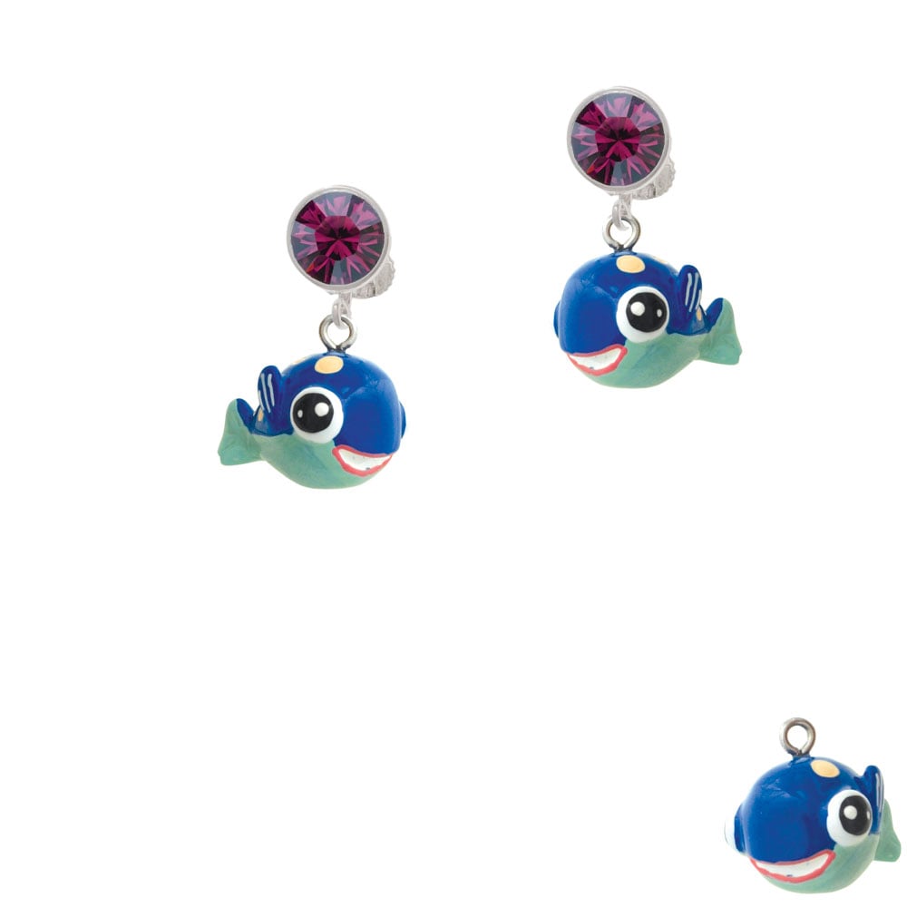 Resin Blue Fish with Pink Polka Dots Crystal Clip On Earrings Image 8