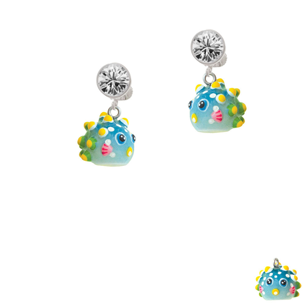 Resin Blowfish Crystal Clip On Earrings Image 2