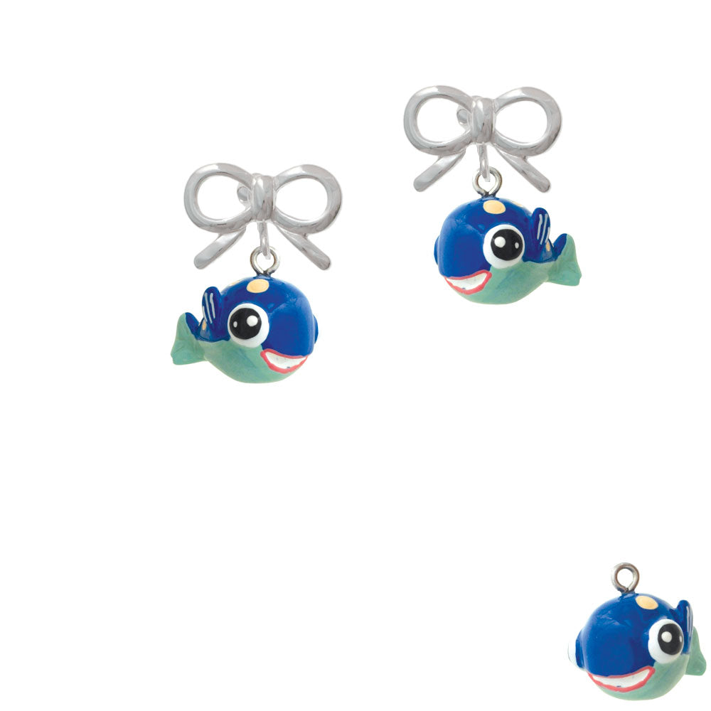 Resin Blue Fish with Pink Polka Dots Crystal Clip On Earrings Image 9