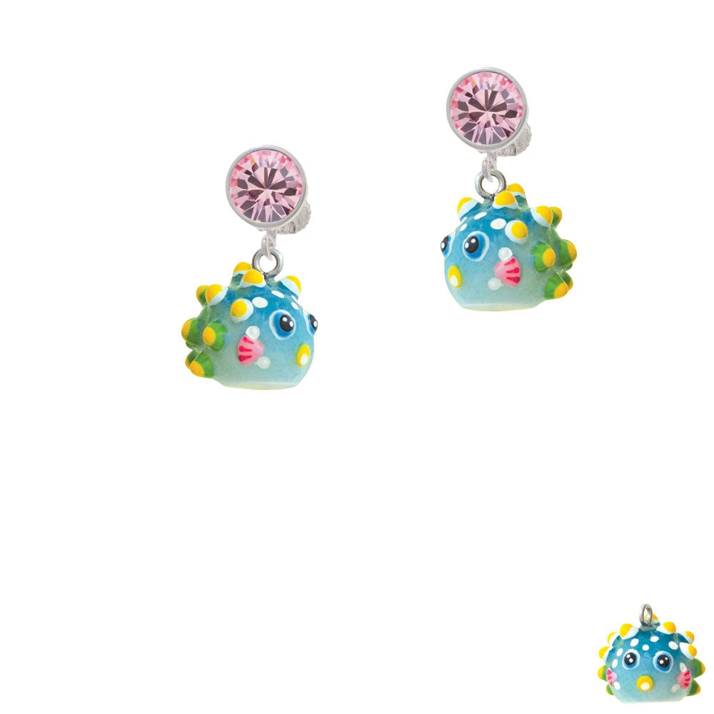 Resin Blowfish Crystal Clip On Earrings Image 4