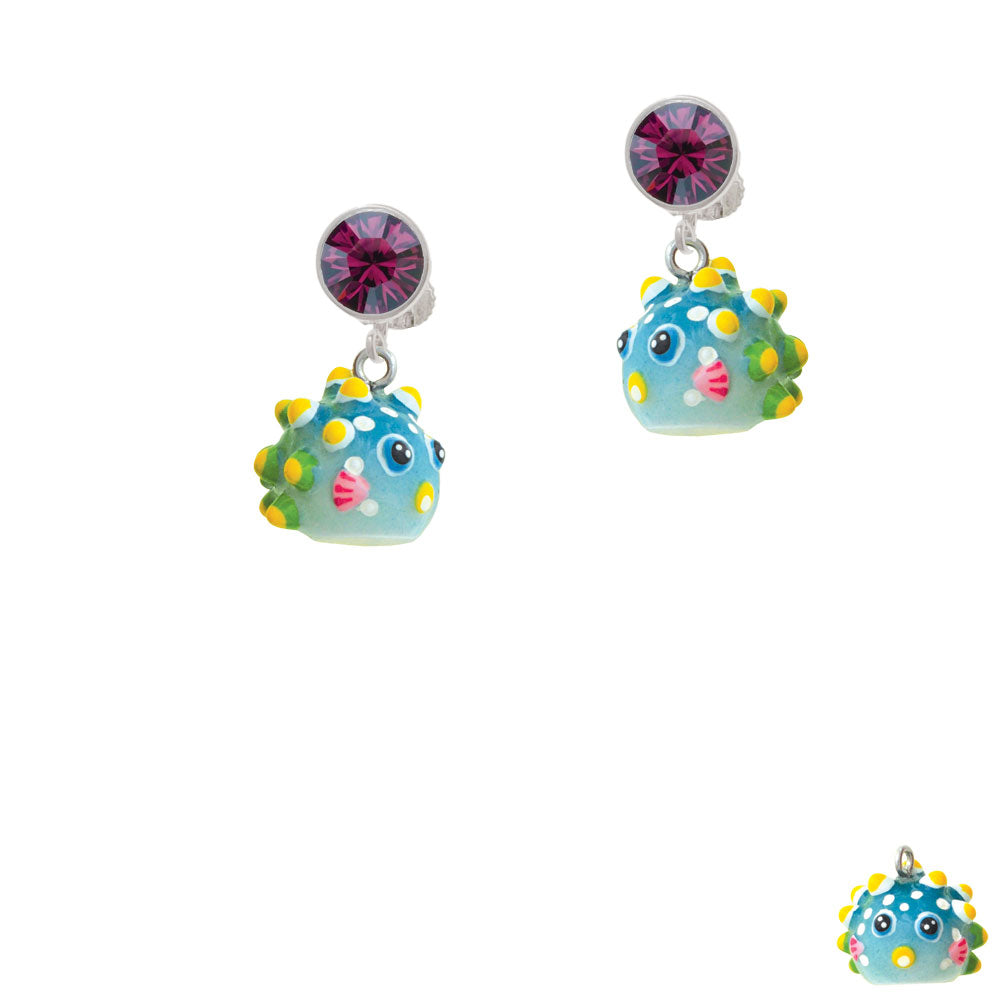 Resin Blowfish Crystal Clip On Earrings Image 8