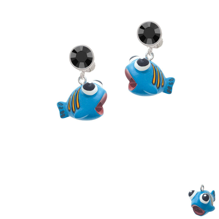 Resin Blue Fish with Orange Stripes Crystal Clip On Earrings Image 3