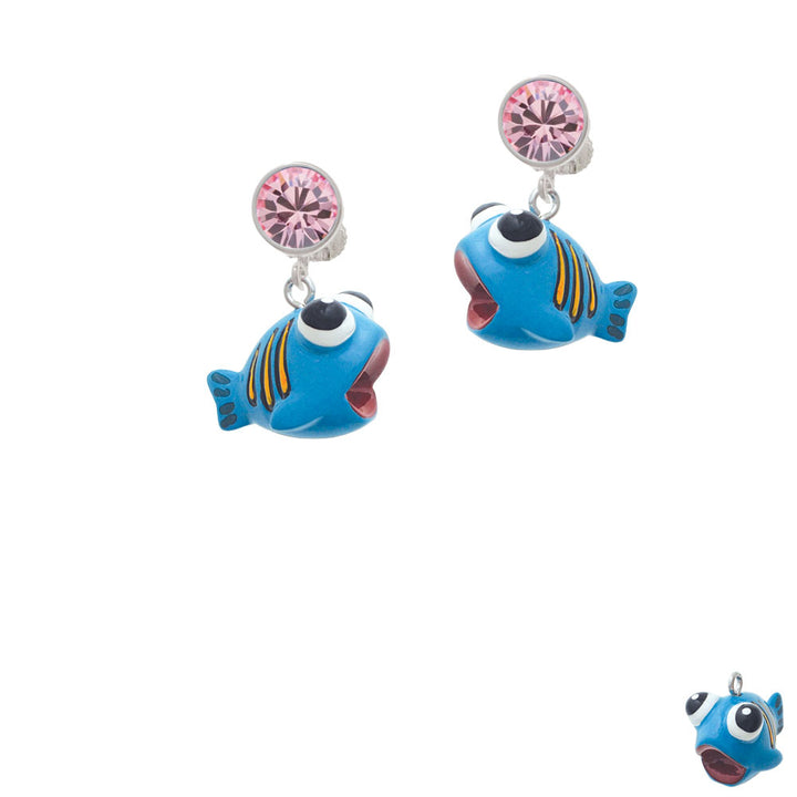 Resin Blue Fish with Orange Stripes Crystal Clip On Earrings Image 4