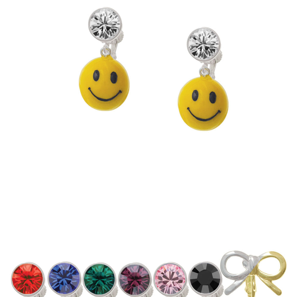 Resin Large 3-D Happy Face Crystal Clip On Earrings Image 1