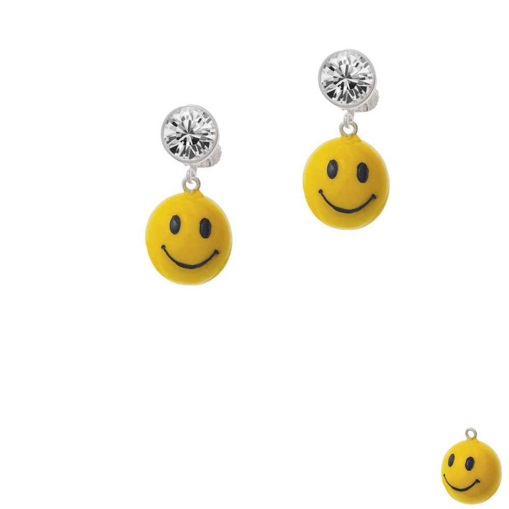 Resin Large 3-D Happy Face Crystal Clip On Earrings Image 2